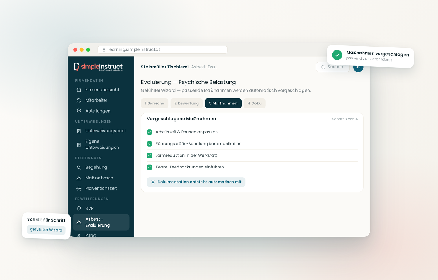 EVALUIERUNG & MASSNAHMEN-Mockup